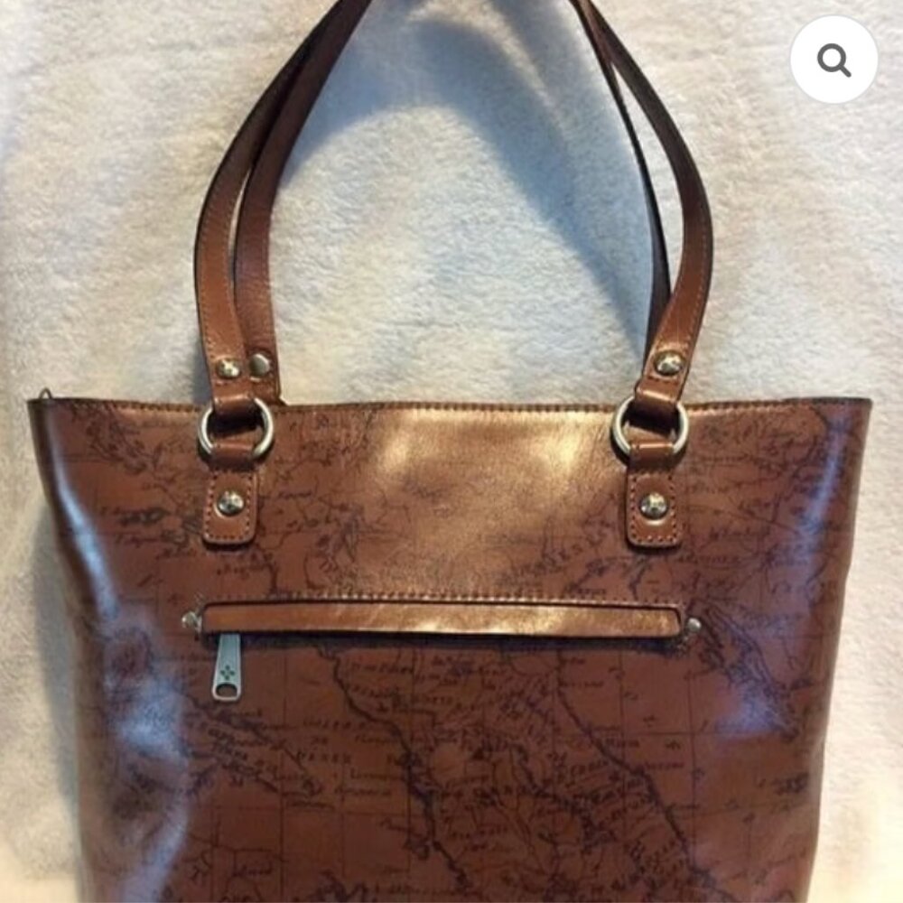 Patricia Nash Signature Map Alessano Leather Tote Handbag Signature Map Print - Picture 2 of 9